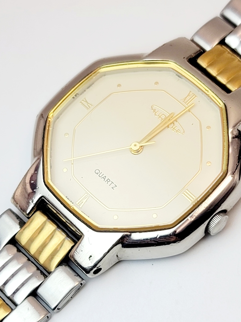 Vintage Aureole SW‑333M Two‑Tone Swiss Quartz Watch Octagon Case Bracelet